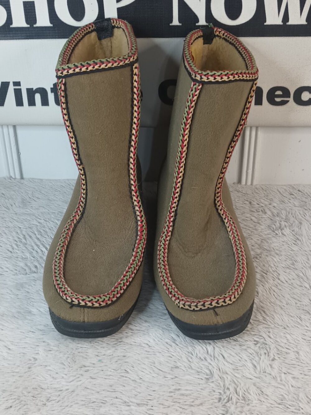 Vintage RARE 60s-70s Eskiloos Olive Green Soft Felt Winter Boots Womens 8M